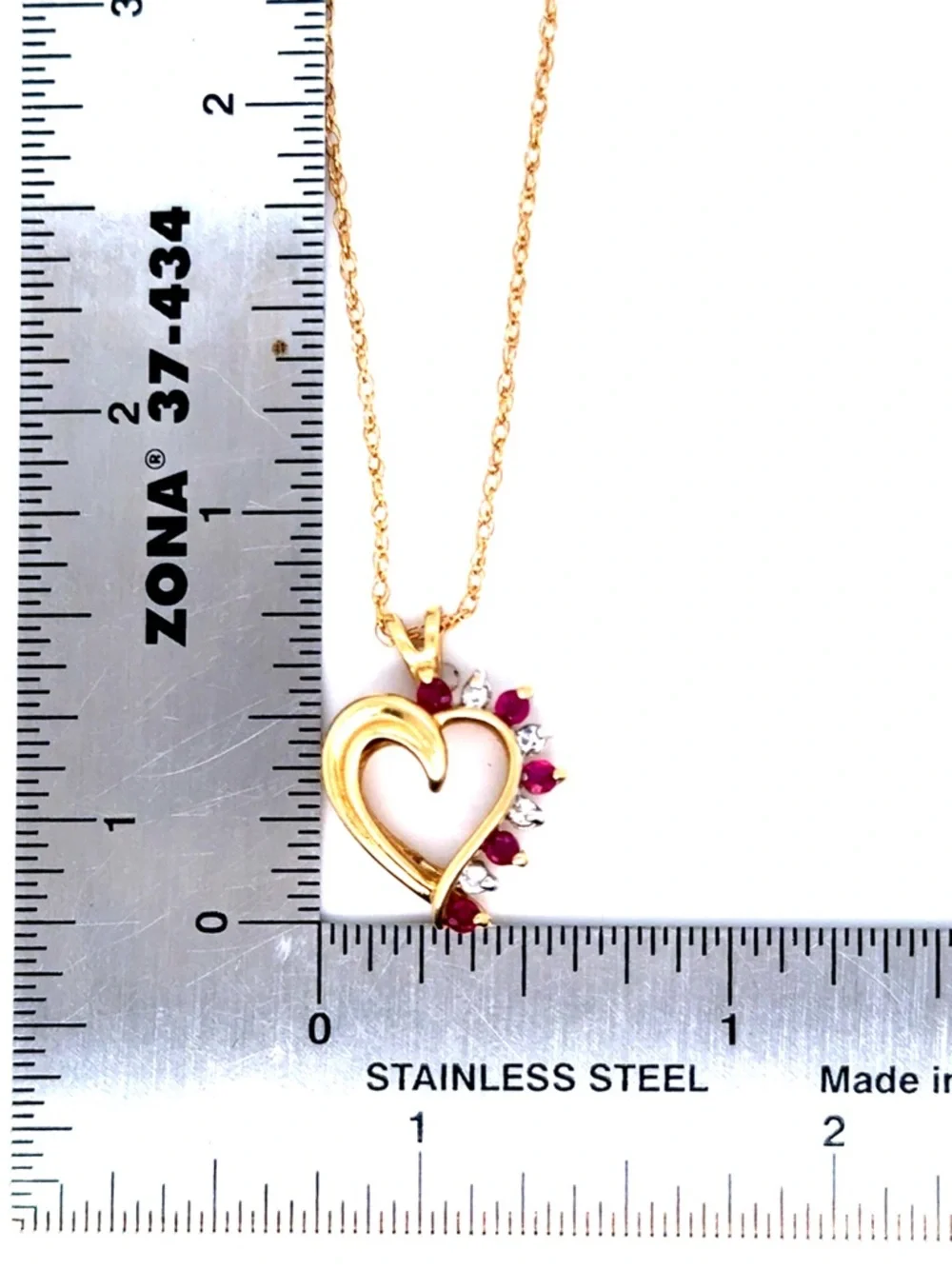 14K Gold‎ Diamond/Rubies Heart Pendant Necklace